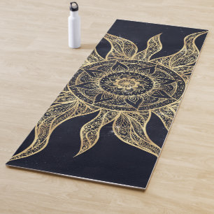 Elegant Gold Sun Mandala Blue Nebula Design Yoga Mat