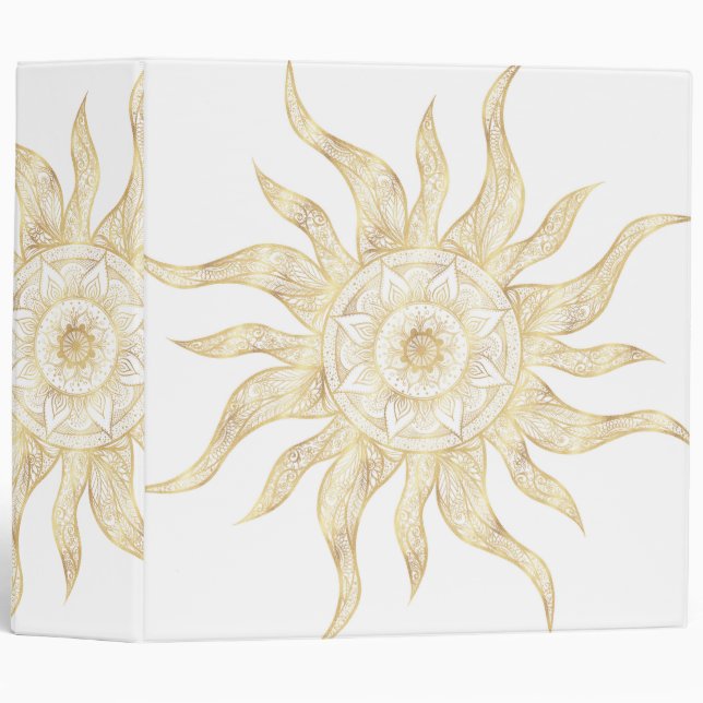 Elegant Gold Sun Mandala Design 3 Ring Binder (Front/Spine)