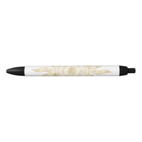 Elegant Gold Sun Mandala Design Black Ink Pen