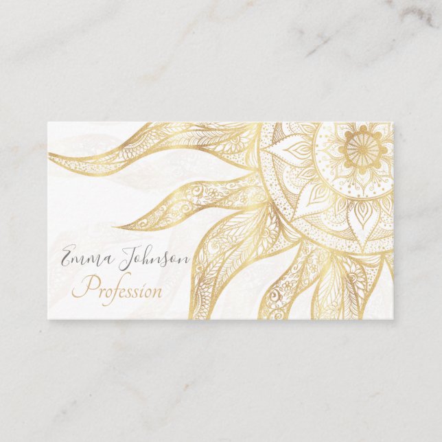 Elegant Gold Sun Mandala Design Business Card (Front)
