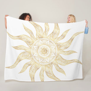 Elegant Gold Sun Mandala Design Fleece Blanket
