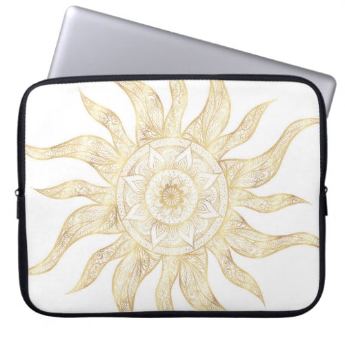 Elegant Gold Sun Mandala Design Laptop Sleeve
