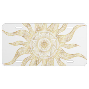 Elegant Gold Sun Mandala Design License Plate