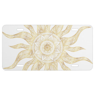 Elegant Gold Sun Mandala Design License Plate