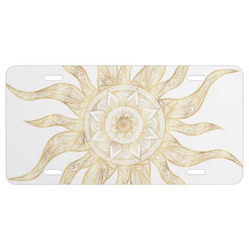 Elegant Gold Sun Mandala Design License Plate