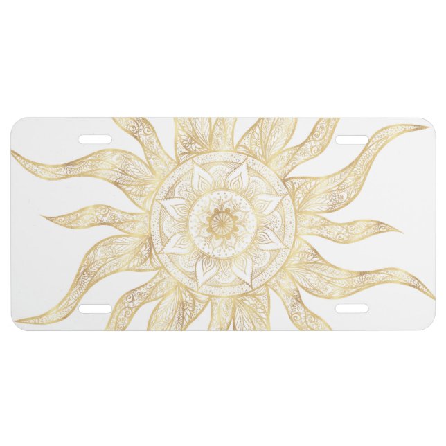 Elegant Gold Sun Mandala Design License Plate (Front)