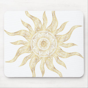 Elegant Gold Sun Mandala Design Mouse Pad