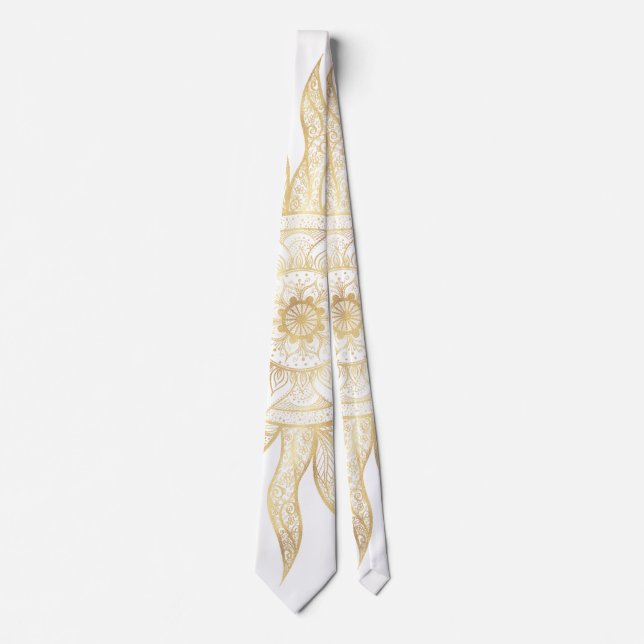 Elegant Gold Sun Mandala Design Neck Tie (Front)