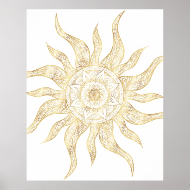 Elegant Gold Sun Mandala Design Poster (Front)