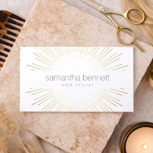 Elegant Gold Sunburst Hair Stylist Logo Business Card