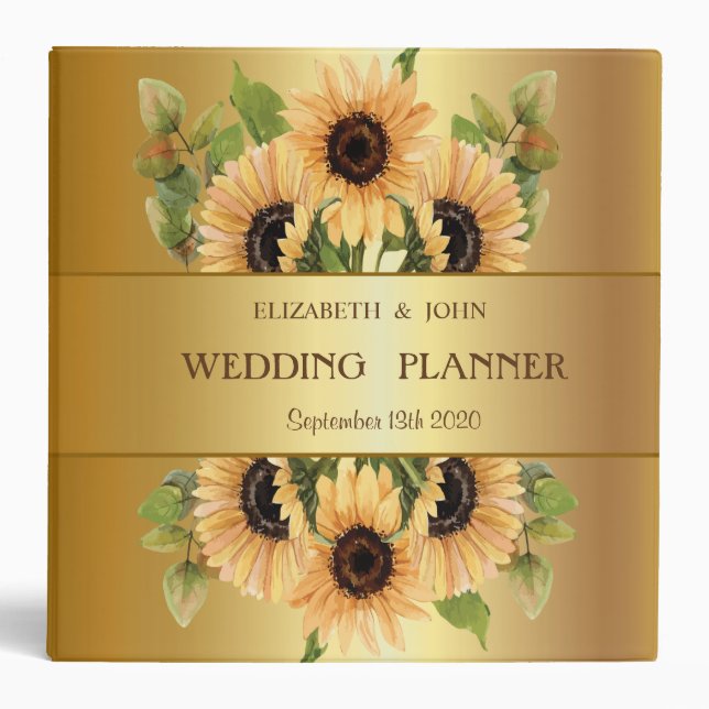 Elegant Gold Sunflowers 3 Ring Binder (Front)
