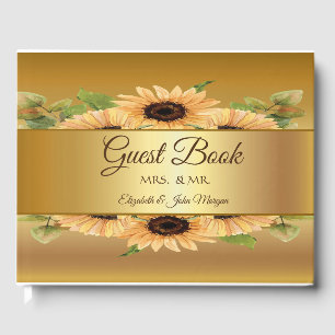 Elegant Gold Sunflowers Wedding Guest Book