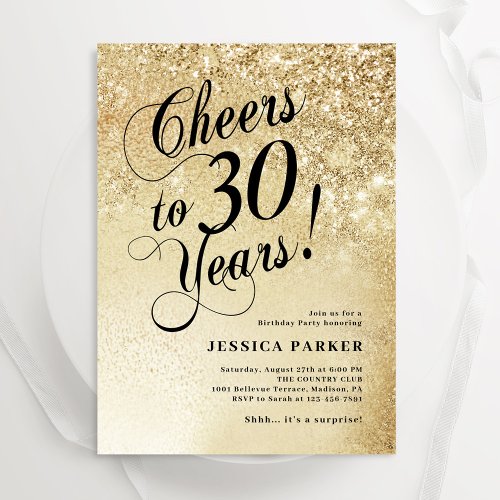 Elegant Gold Surprise 30th Birthday Invitation