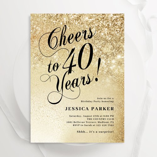 Elegant Gold Surprise 40th Birthday Invitation
