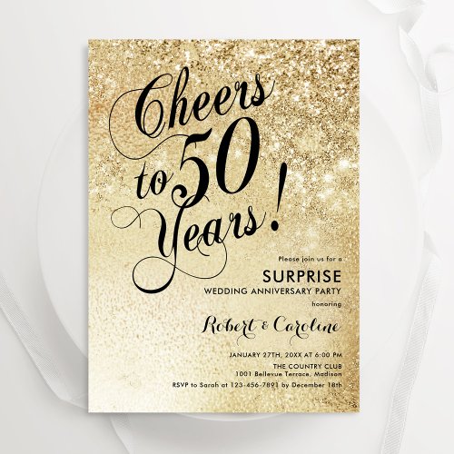 Elegant Gold Surprise 50th Anniversary Invitation
