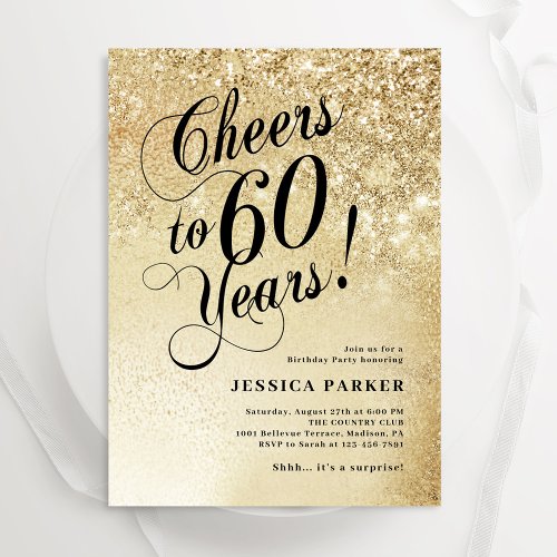 Elegant Gold Surprise 60th Birthday Invitation