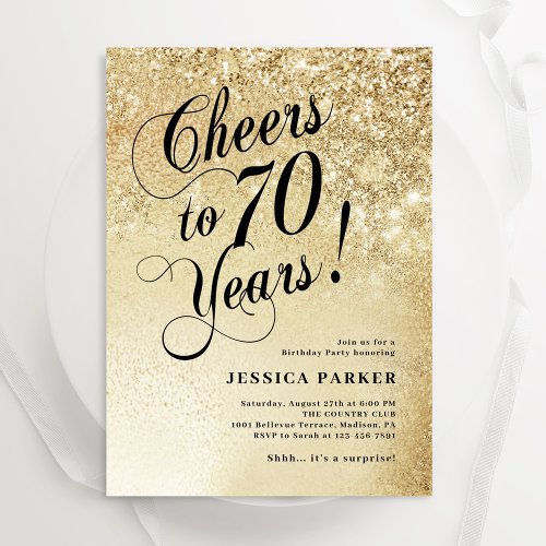 Elegant Gold Surprise 70th Birthday Invitation