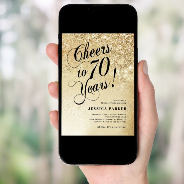 Elegant Gold Surprise 70th Birthday Invitation (Front Digital)