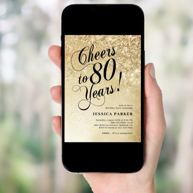 Elegant Gold Surprise 80th Birthday Invitation (Front Digital)