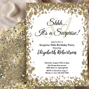 Elegant Gold Surprise 84th Birthday Invitation