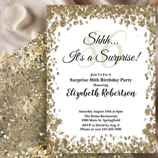 Elegant Gold Surprise 86th Birthday Invitation (Creator Uploaded)