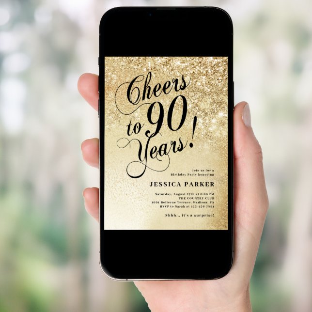 Elegant Gold Surprise 90th Birthday Invitation (Front Digital)