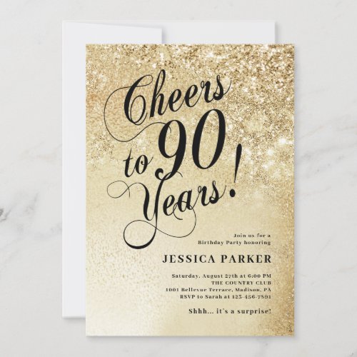 Elegant Gold Surprise 90th Birthday Invitation