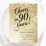 Elegant Gold Surprise 90th Birthday Invitation<br><div class="desc">Elegant surprise 90th birthday party invitation. Elegant design in faux glitter gold and black. Features typography script font and confetti. Perfect for a stylish women's bday celebration. Personalize with your own details. Message me if you need custom age. Printed Zazzle invitations or instant download digital printable template.</div>
