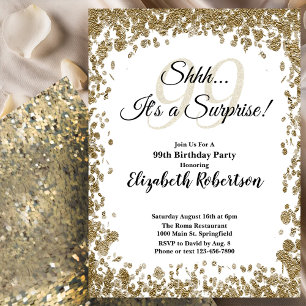Elegant Gold Surprise 99th Birthday Invitation