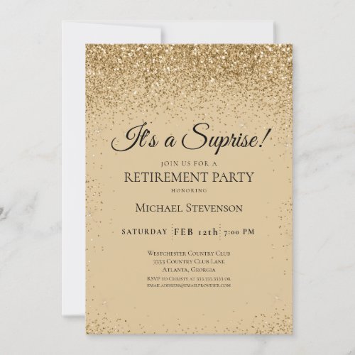 Elegant Gold Surprise Retirement Party Invitation