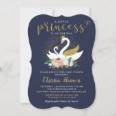 Elegant Gold Swan Princess Pink Floral Baby Shower Invitation (Front)