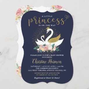 Elegant Gold Swan Princess Pink Floral Baby Shower Invitation