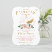 Elegant Gold Swan Princess Pink Floral Baby Shower Invitation (Standing Front)