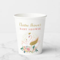 Elegant Gold Swan Princess Pink Floral Baby Shower Paper Cups | Zazzle