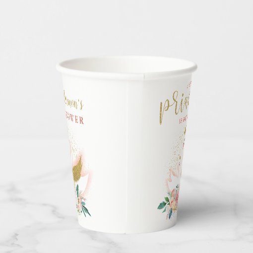 Elegant Gold Swan Princess Pink Floral Baby Shower Paper Cups | Zazzle