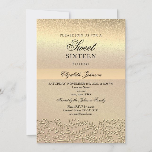 Elegant Gold Sweet 16 Birthday Invitation (Front)