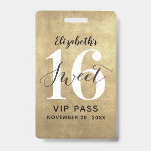 Elegant Gold Sweet 16 Birthday VIP Badge