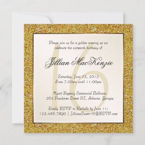 Elegant Sparkling Gold Sweet 16 Glitter Invite