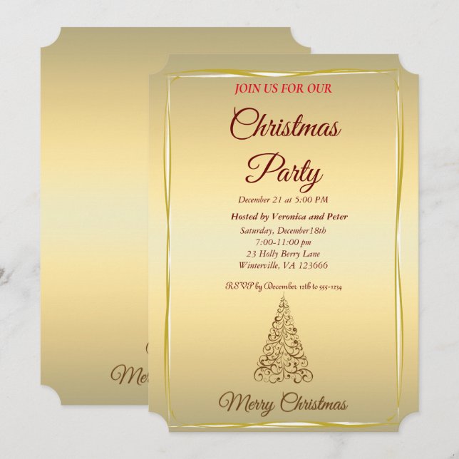 Elegant gold sweet Christmas invitation (Front/Back)