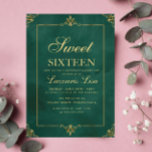 Elegant Gold Sweet Sixteen 16 Green Birthday Invitation<br><div class="desc">Elegant Gold Sweet Sixteen 16 Green Birthday</div>
