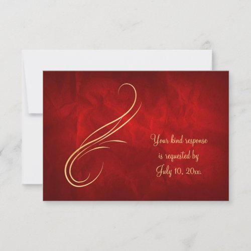 Elegant Gold Swirl Bright Red Wedding RSVP