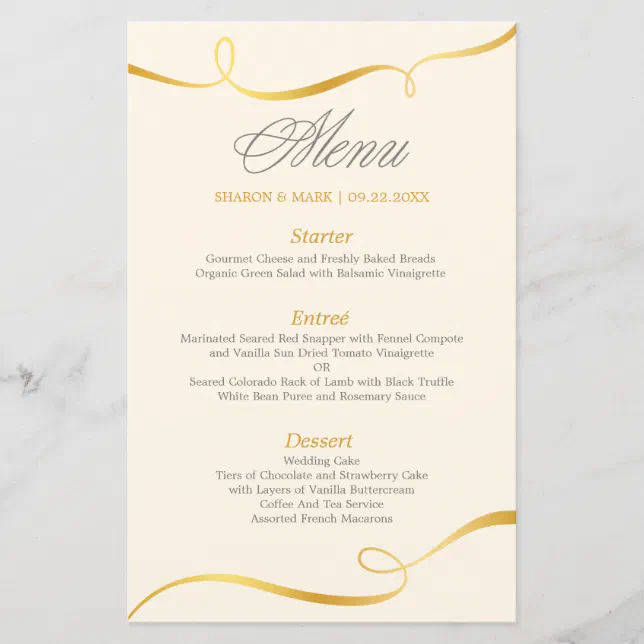 Elegant Gold Swirl Dinner Menu | Editable Color | Zazzle