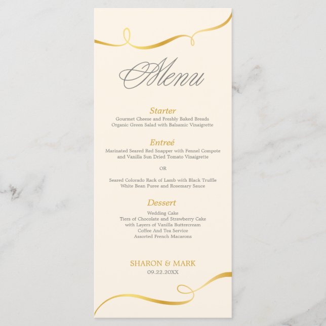 Elegant Gold Swirl Dinner Menu | Editable Color (Front)