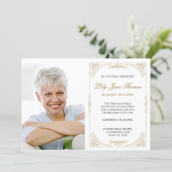 Elegant Gold Swirl Funeral Invitation | Edit Color | Zazzle