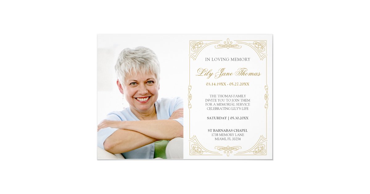 Elegant Gold Swirl Funeral Invitation Edit Color Zazzle Com