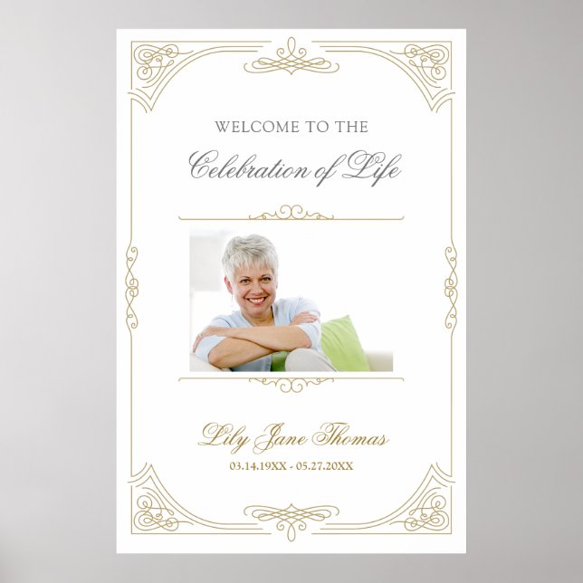 Elegant Gold Swirl  Funeral Welcome Sign - 24 x 36 (Front)