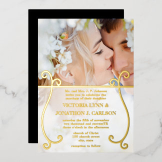 Elegant Gold Swirl Photo Wedding Foil Invitation