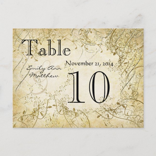 Elegant Gold Swirl Wedding Table Number (Front)