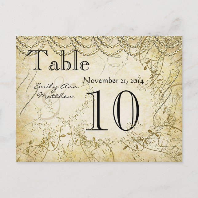 Elegant Gold Swirl Wedding Table Number (Front)