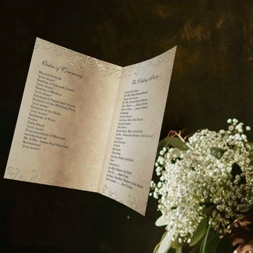 Elegant Gold Swirl with Black Font Wedding Program